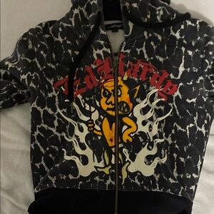 Ed Hardy Black and White Jacket with Red and Yellow Design